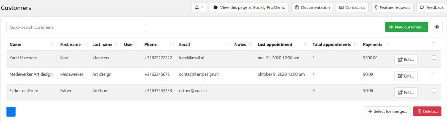 Overzicht klanten bedrijfsactiviteiten via Bookly plugin
