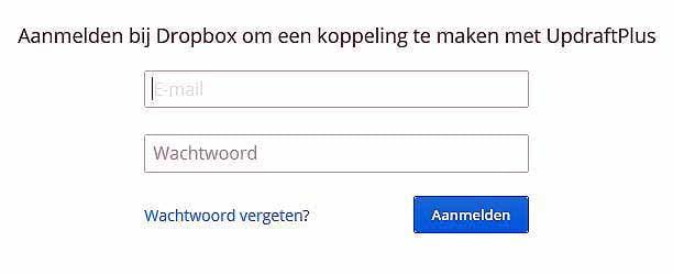 Aanmelden bij Dropbox om een koppeling te maken met UpdraftPlus
