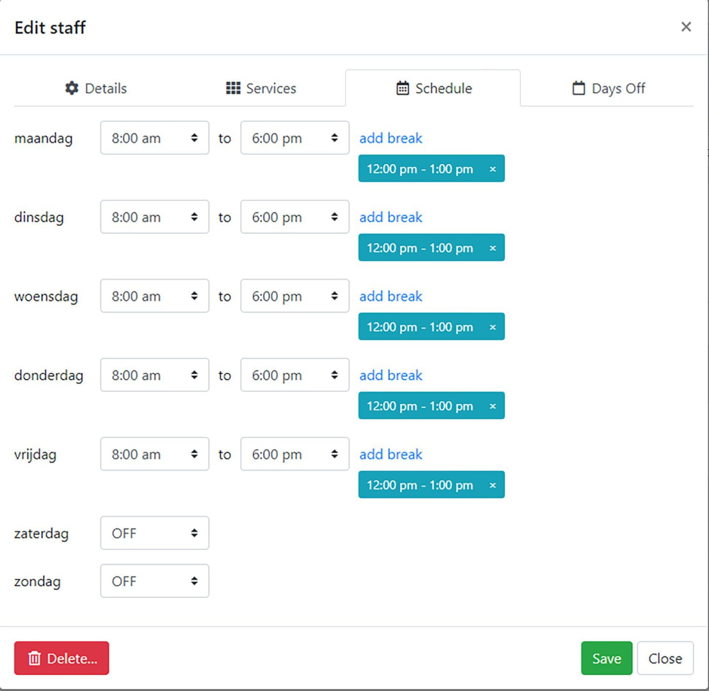 Voorbeeld planning medewerker via Bookly plugin