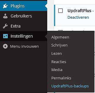 Instellingen dashboard WordPress: UpdraftPlus-backups