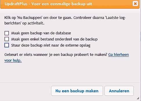 Backup WordPress website maken: keuze venster om te kiezen waar je een backup van wilt maken